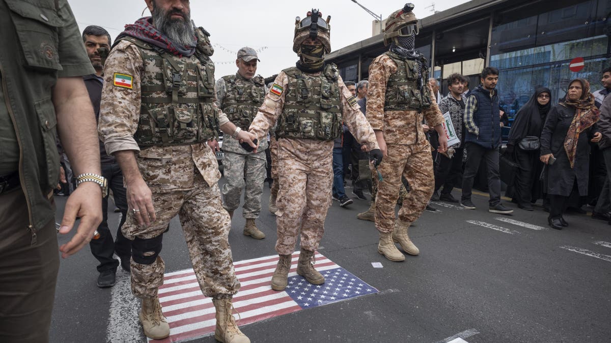 The Islamic Revolutionary Guard (IRGC) special forces will walk on the US flag in Tehran, Iran on March 28, 2025, to commemorate International QUDS Day, also known as Jerusalem Day.