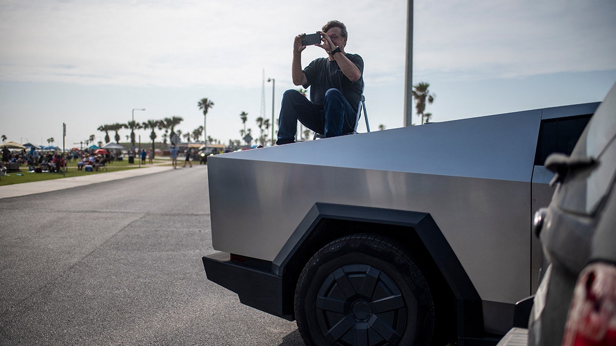 SpaceX viewer watches the launch from Cybertruck hull