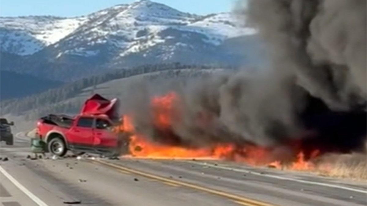 Idaho truck on fire after it was destroyed near Yellowston National Park