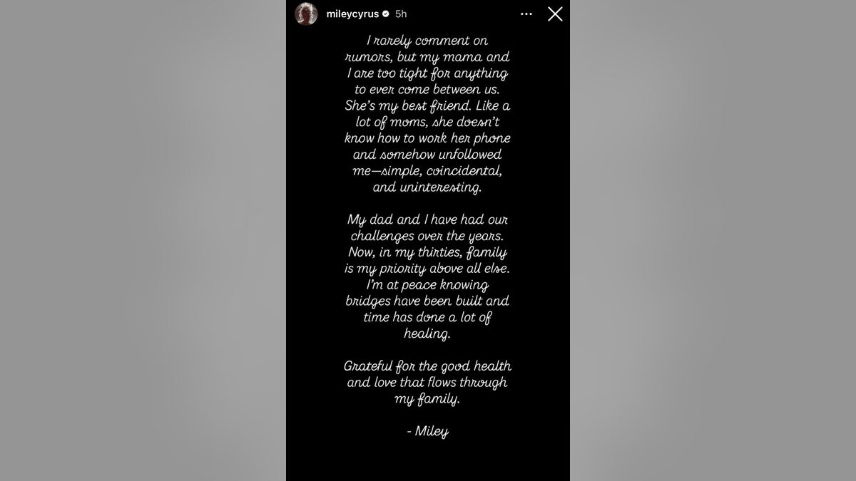 miley cyrus note on instagram
