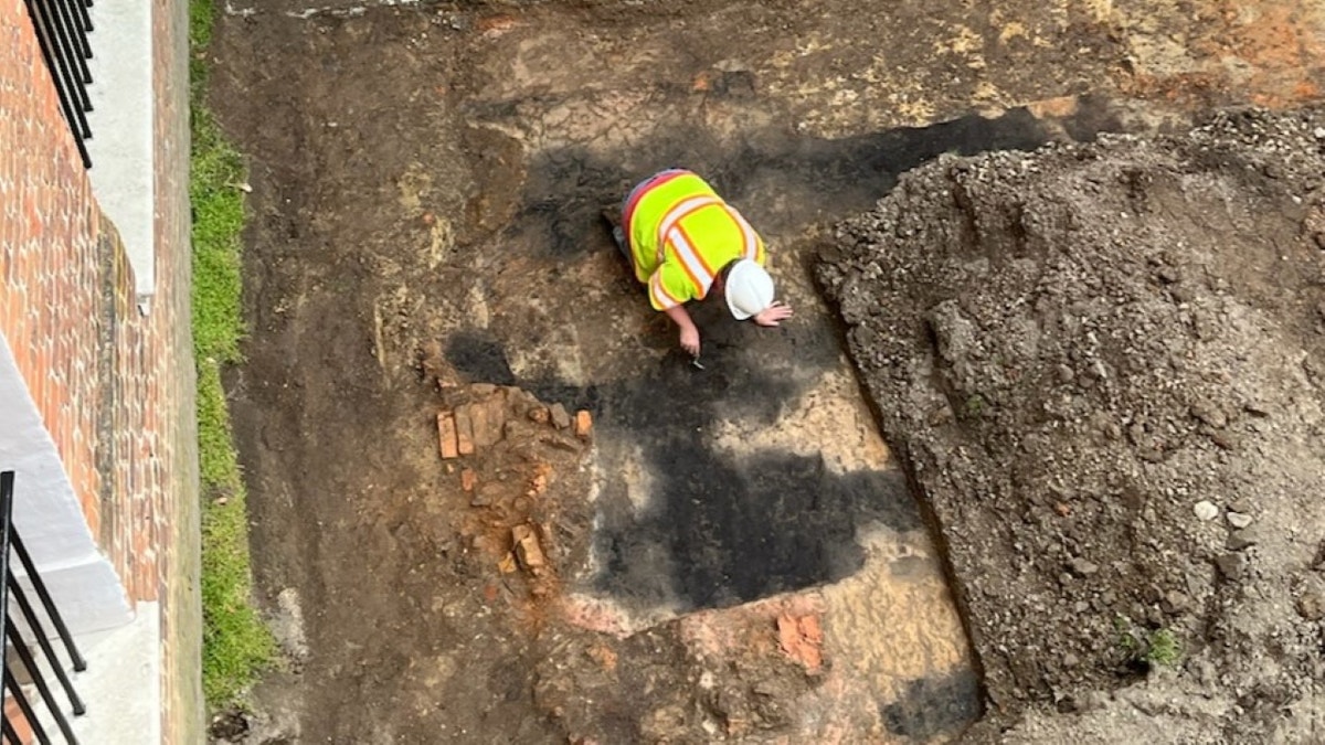 William & Mary archaeologists rediscover first structure built at university dating to 1690s Aerial of brick kiln excavation