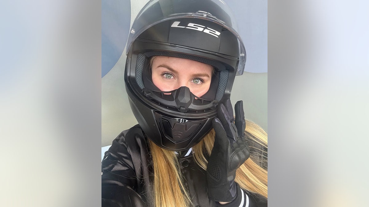 A selfie of Princess Maria Carolina wearing a helmet.