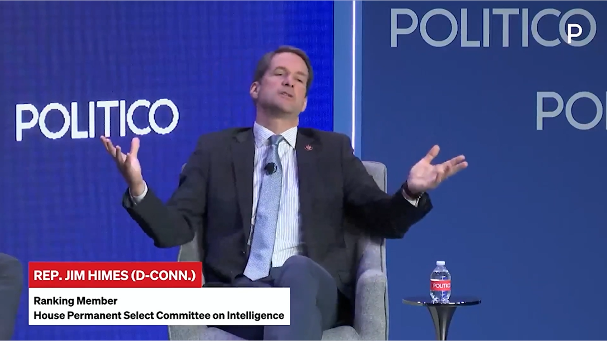 Jim Himes speaks on stage