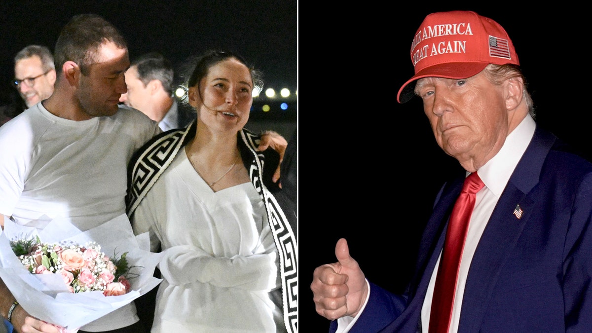 Left Ksenia Karelina and Chris van Heerden; Right: President Donald Trump