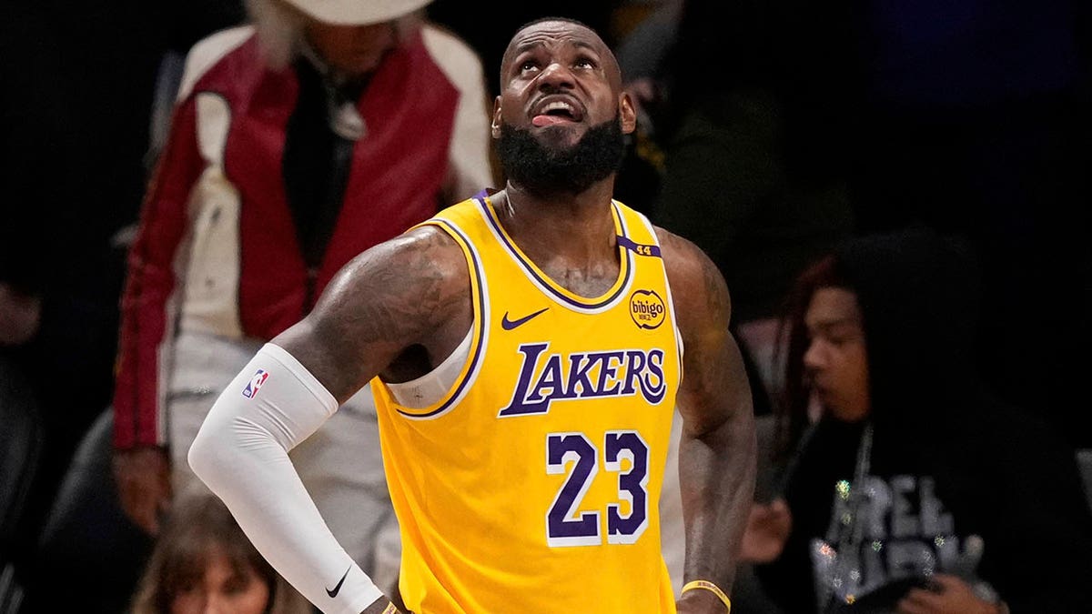 LeBron James looks up