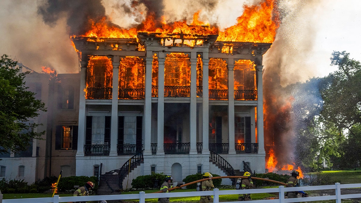 Historic Nottoway Plantation is engulfed in flames