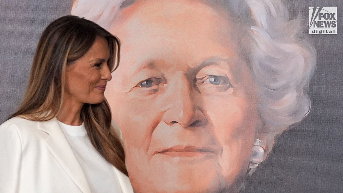 First lady Melania Trump hosts the unveiling of the Barbara Bush stamp in the East Room at the White House