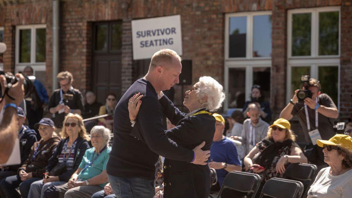 Merrill Eisenhower Atwater and Eva Clarke in Auschwitz on April 23, 2025.