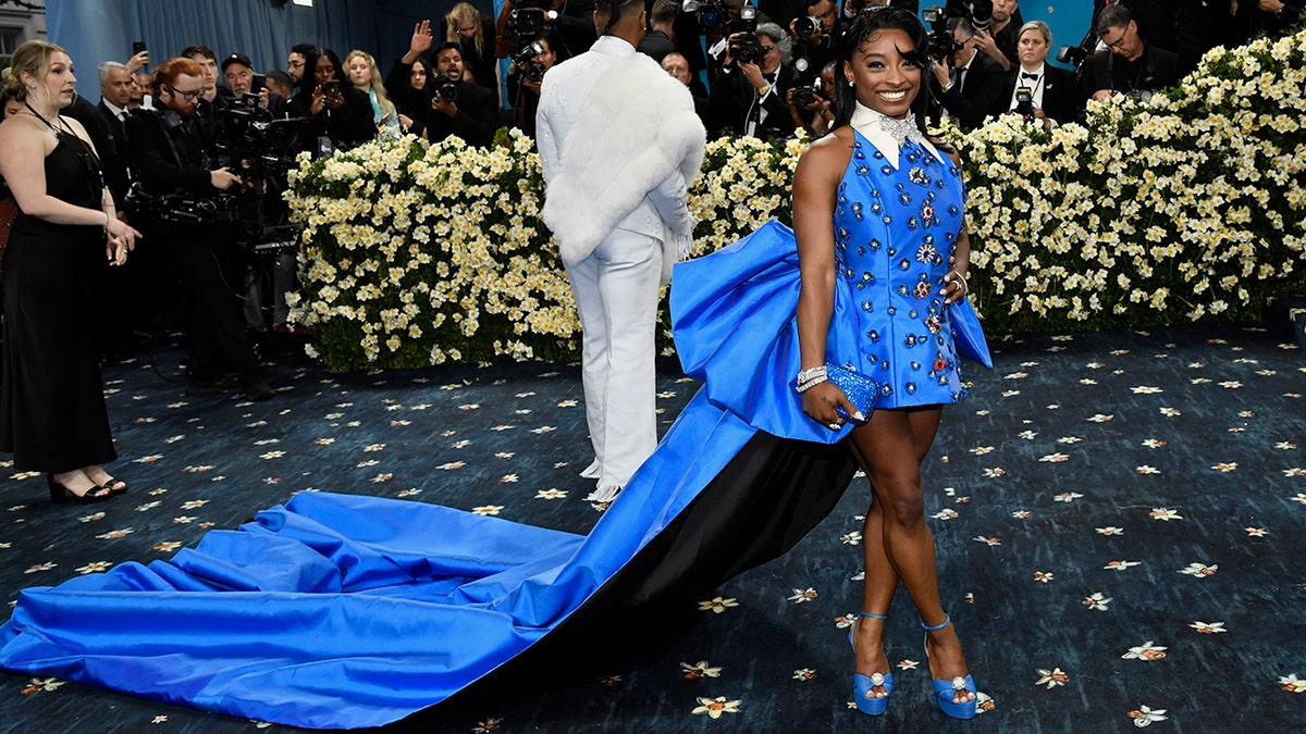 Simone Biles at the 2025 Met Gala in a blue gown
