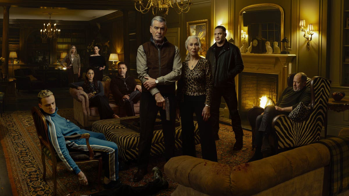 cast of mobland in a living room