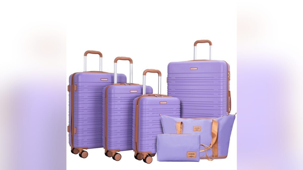 Travel in style with this six-piece luggage set in unique colors.?