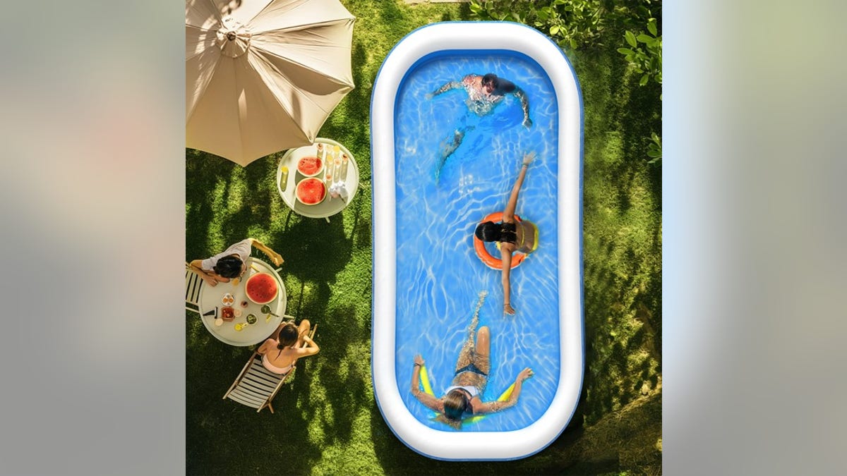 A medium-sized swimming pool that blows up in minutes. 