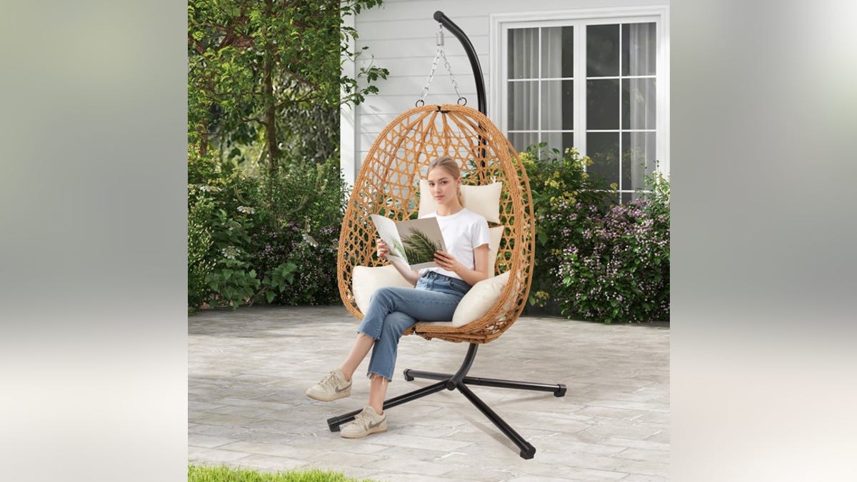 An egg chair is a comfy place to relax on a lazy day. 