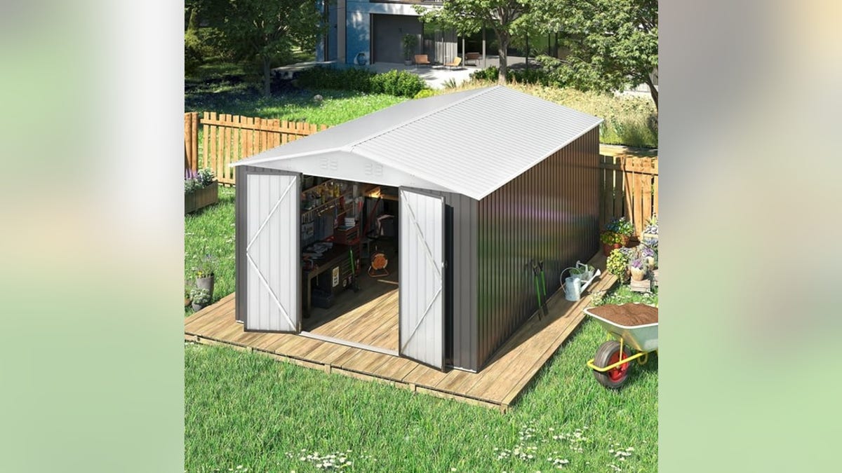 Store all your toys and tools in this shed.