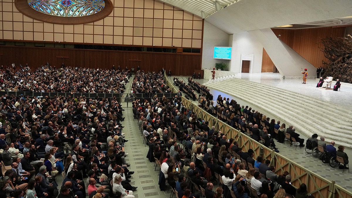Pope Leo meets with large media crowd
