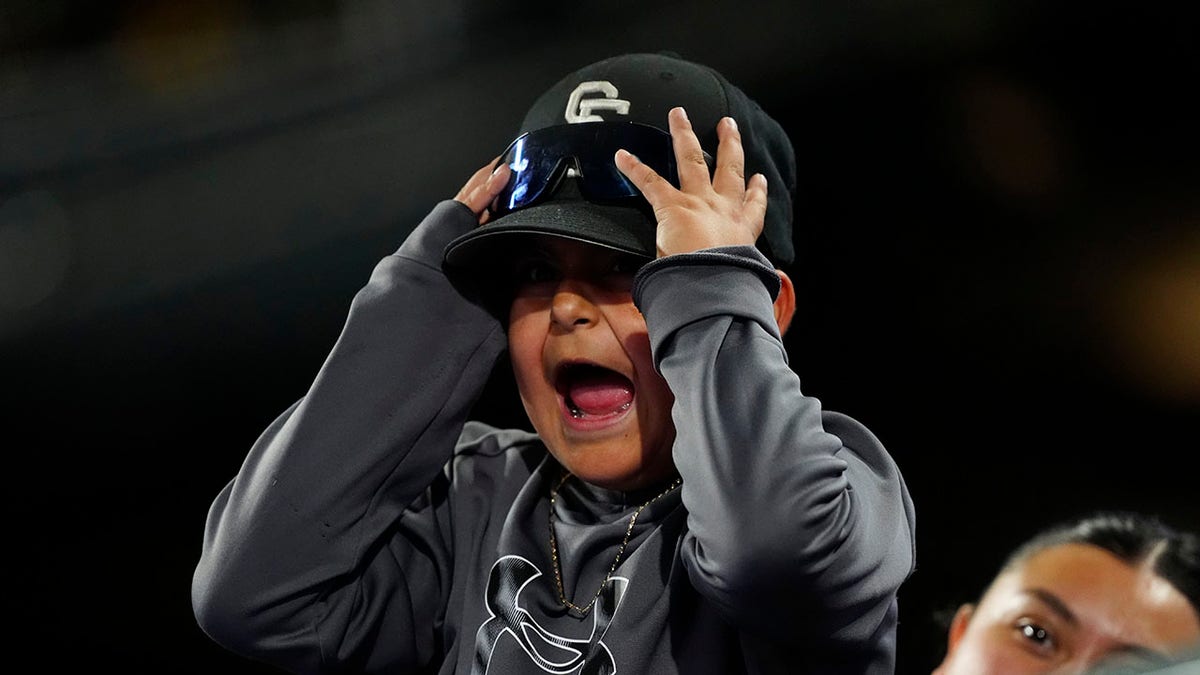 Rockies fan reacts during game