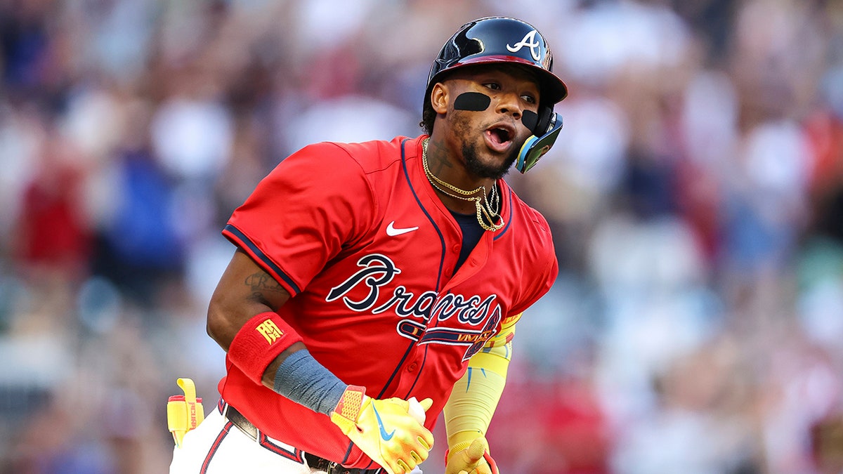Ronald Acuna Jr celebrates