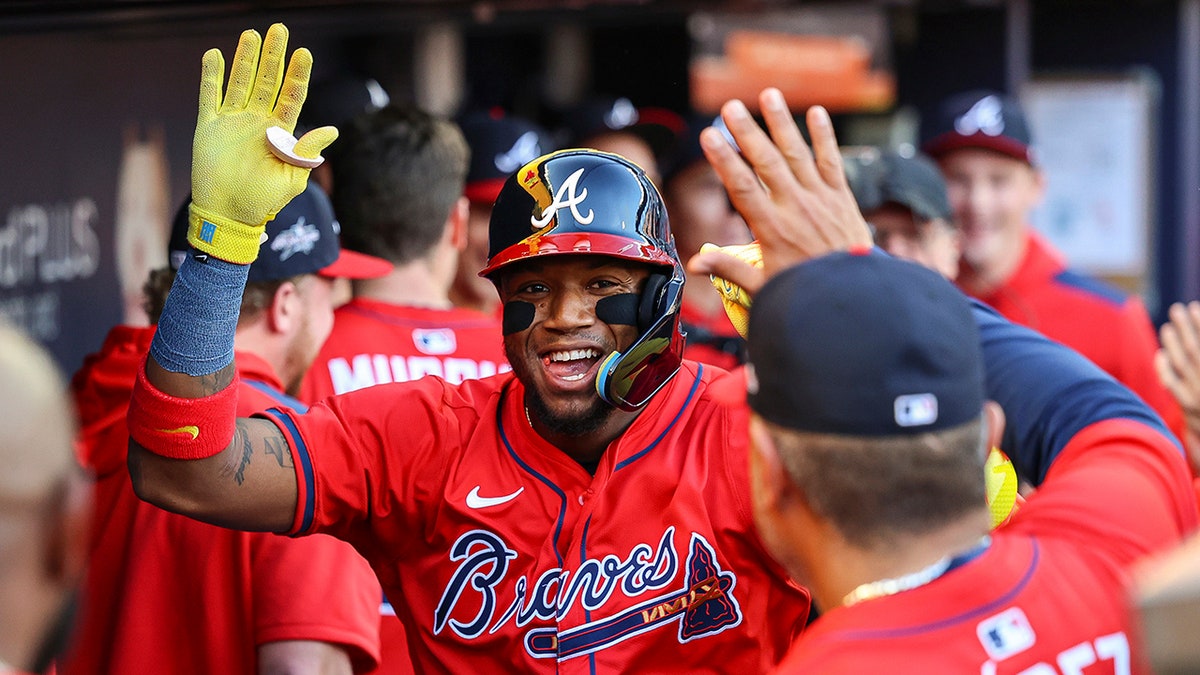 Ronald Acuna Jr celebrates