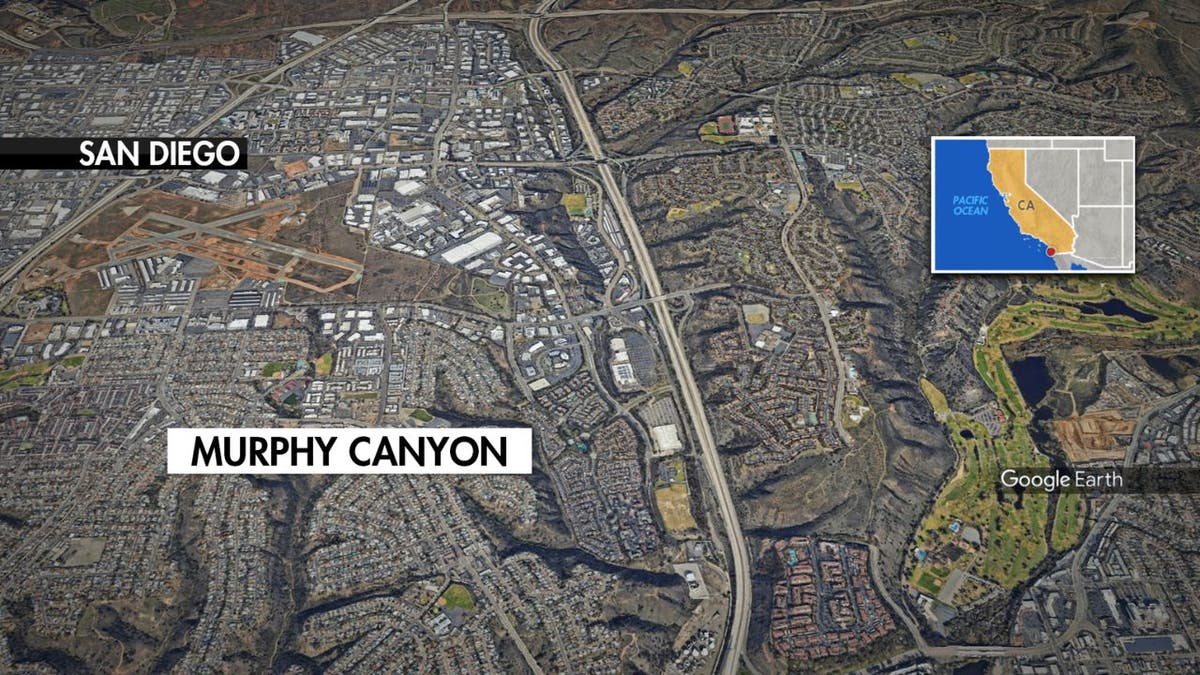 A map showing where a small aircraft crashed in San Diego Thursday morning.