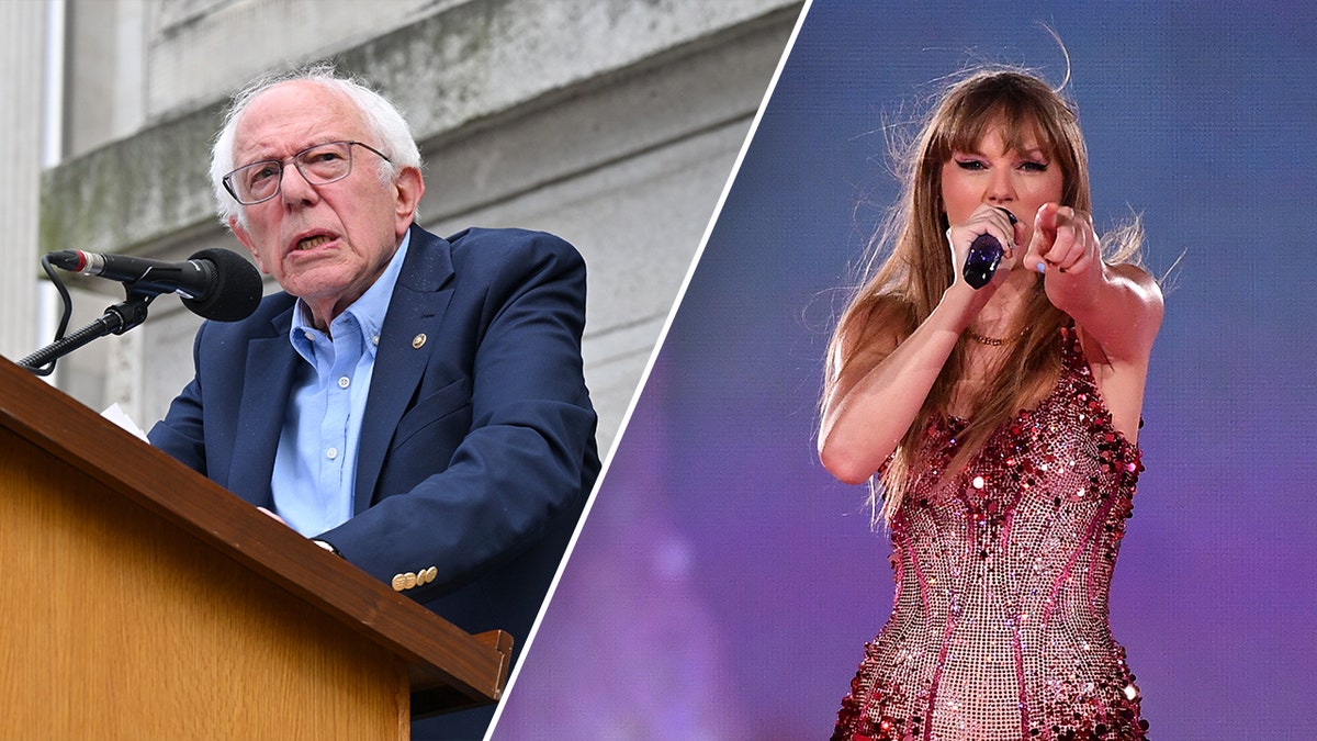 Taylor Swift, right; Bernie Sanders, left