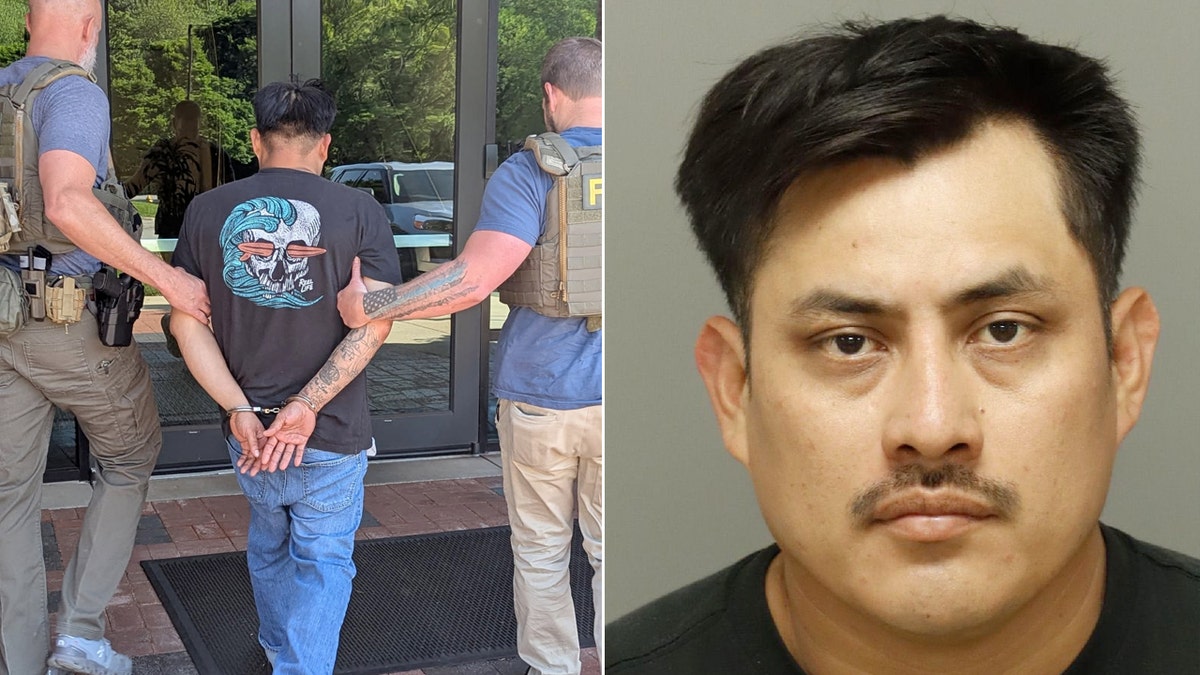A divided photograph showing Eleodoro "Leo" Estrada-Hernandez's apprehension and mugshot