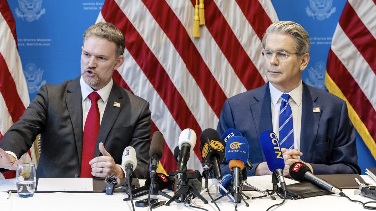 Secretary of nan Treasury Scott Bessent, right, and Trade Representative Jamieson Greer return portion successful a property convention aft 2 days of closed-door discussions connected waste and acquisition betwixt nan United States and China, successful Geneva connected Monday, May 12, 2025.