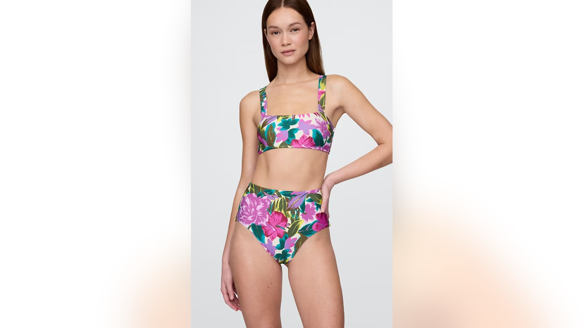 Gap's high-rise bikini bottom is designed with a high-waisted cut and sits higher on the hips.