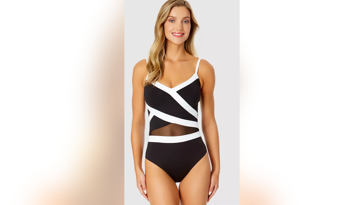 Anne Cole Women's Mesh-Inset One-Piece Swimsuit features mesh detailing.