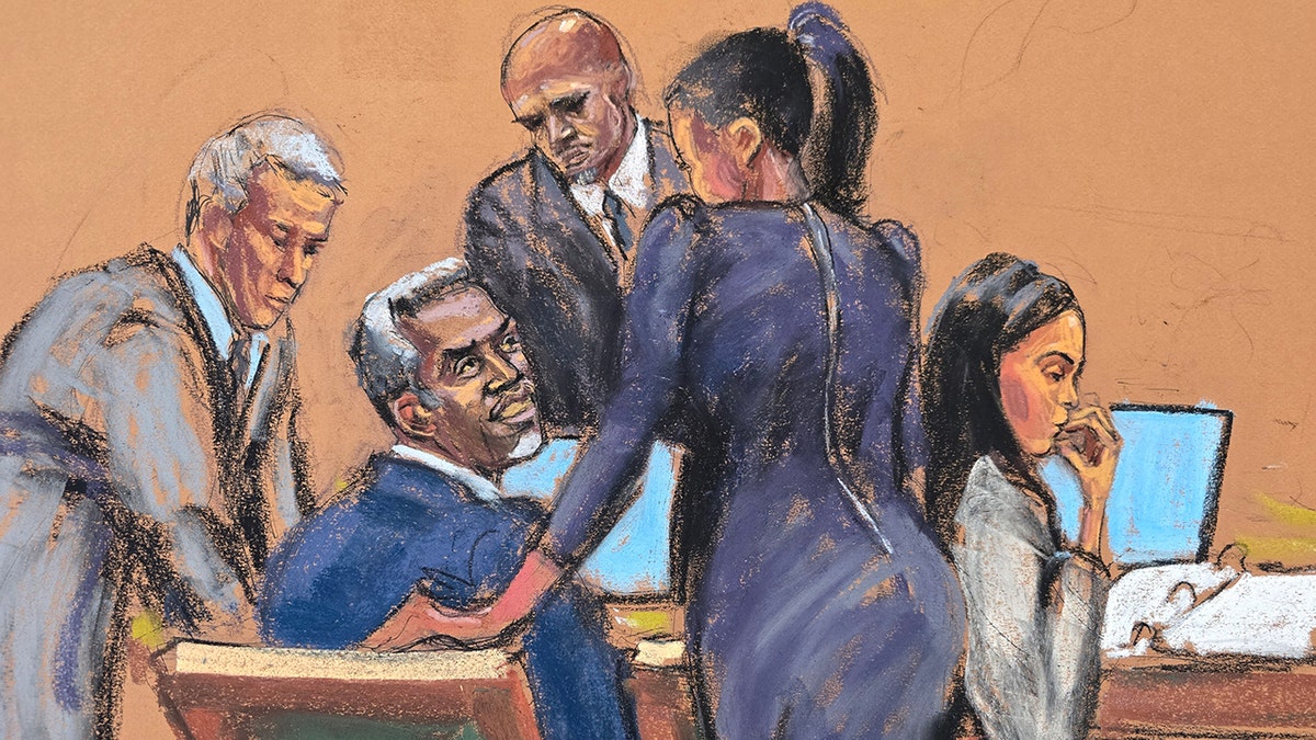 P. Diddy and his defense team in court for his trial.