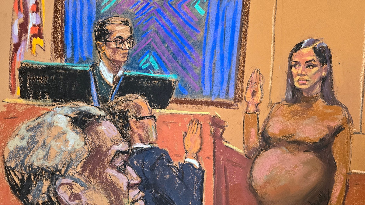 A sketch showing Cassie Ventura in court during the P. Diddy trial.