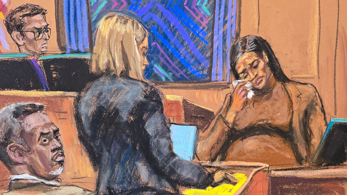 A sketch of Cassie Ventura testifying.