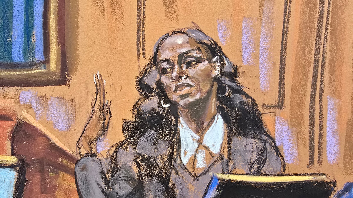 Dawn Richard on the stand in court at the P. Diddy trial.