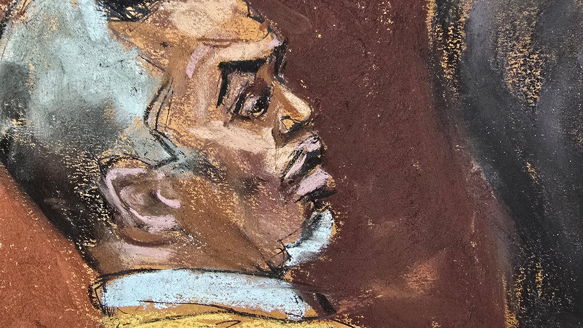 A sketch of P. Diddy in court during his trial.