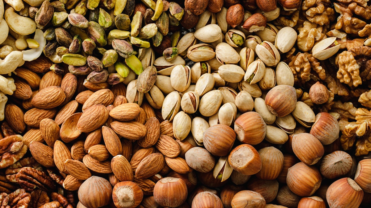 An assortment of barren nuts successful a heap.