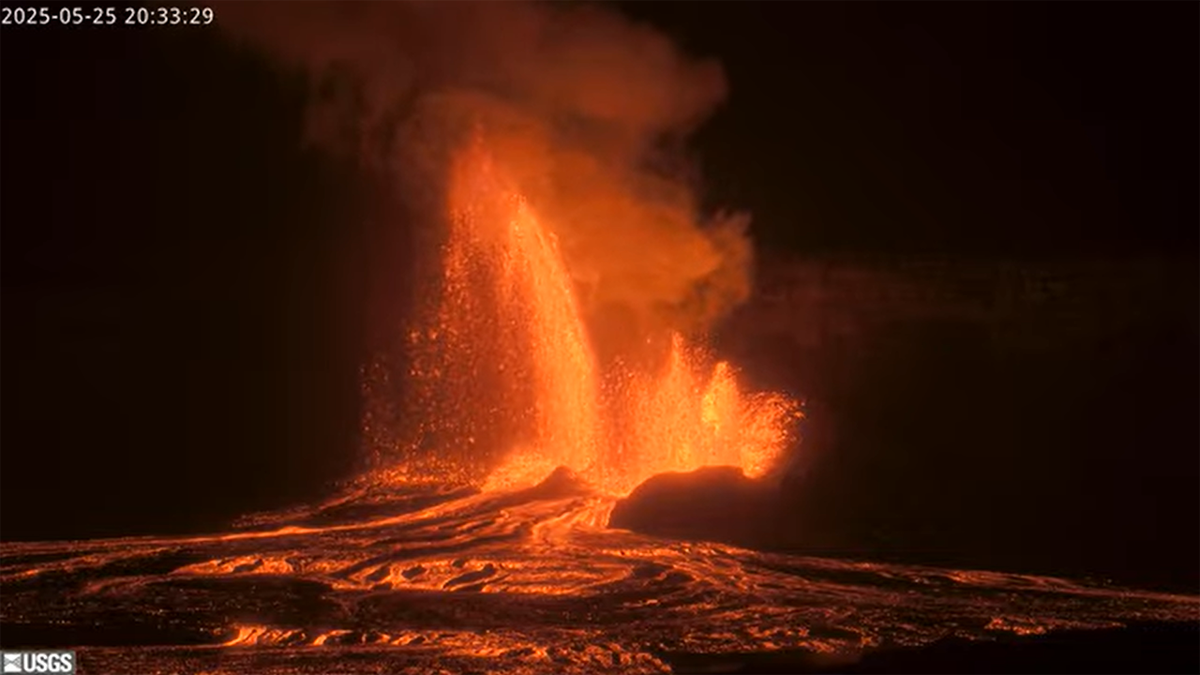 Orangey lava spurts from volcano