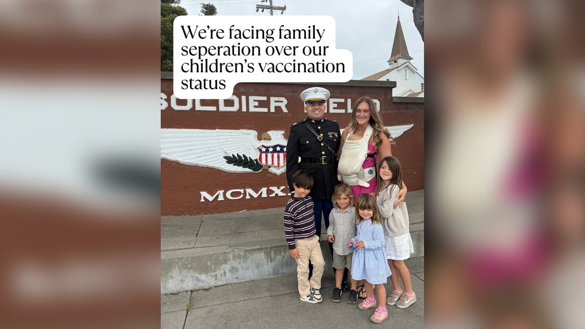Screengrab of Amanda Johnson's Instagram post featuring her five children and husband in Navy uniform
