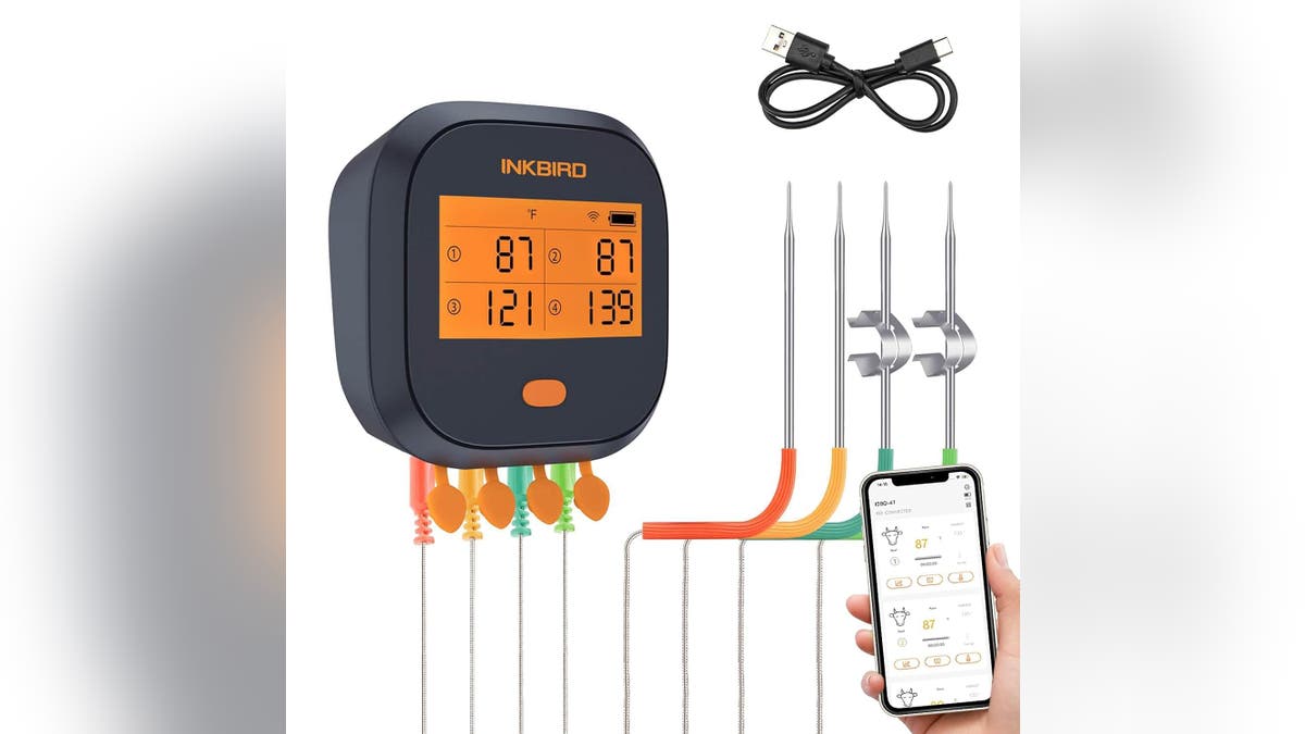 Connect this thermometer to an app for easy cooking.