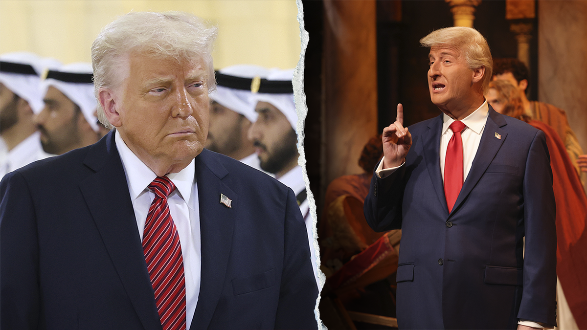 Donald Trump beside James Austin Johnson appearing as Trump on SNL