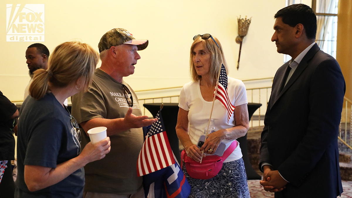 Rep. Ro Khanna spoke with President Donald Trump supporters ahead of his remarks at a town hall in Allentown, Pennsylvania.