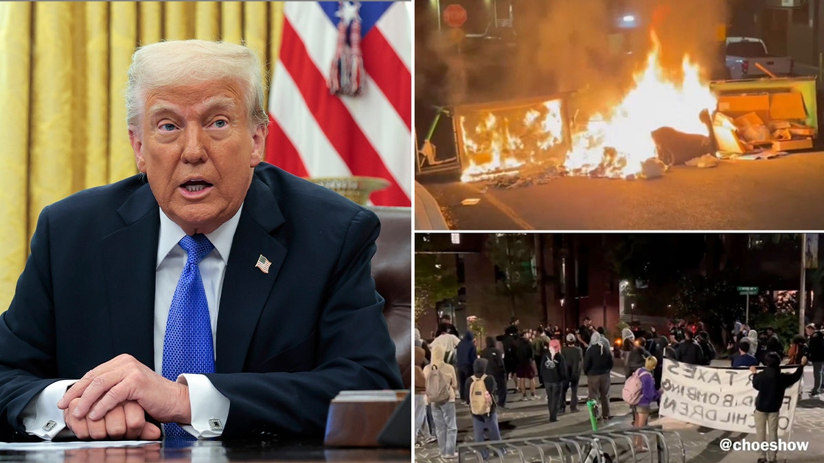 President Trump and the anti-Israel protesters at the University of Washington Monday.