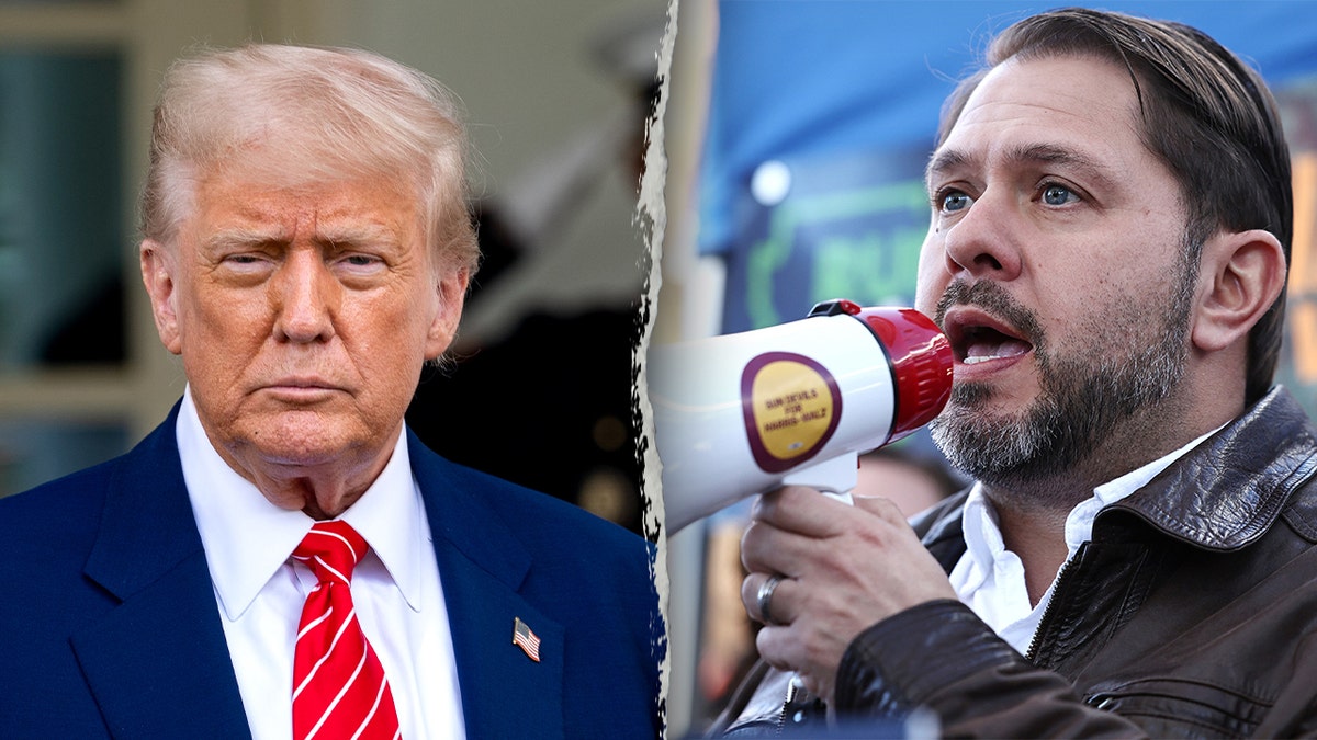 Donald Trump, left; Ruben Gallego, right