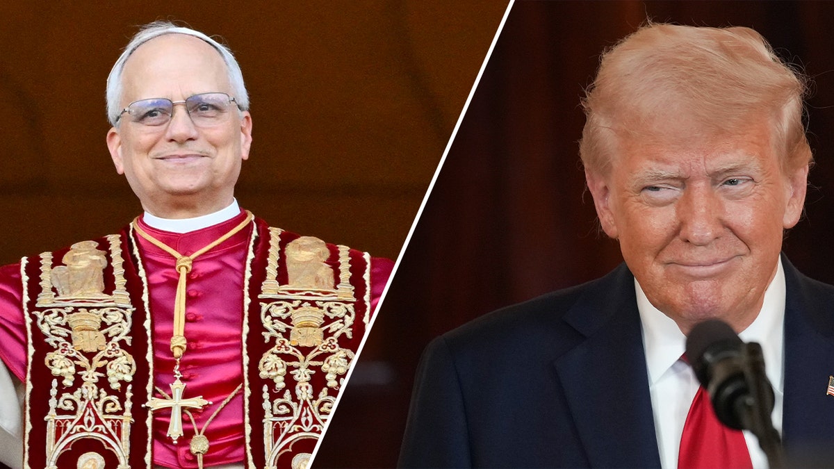 Pope Leo XVI, left; President Donald Trump, right