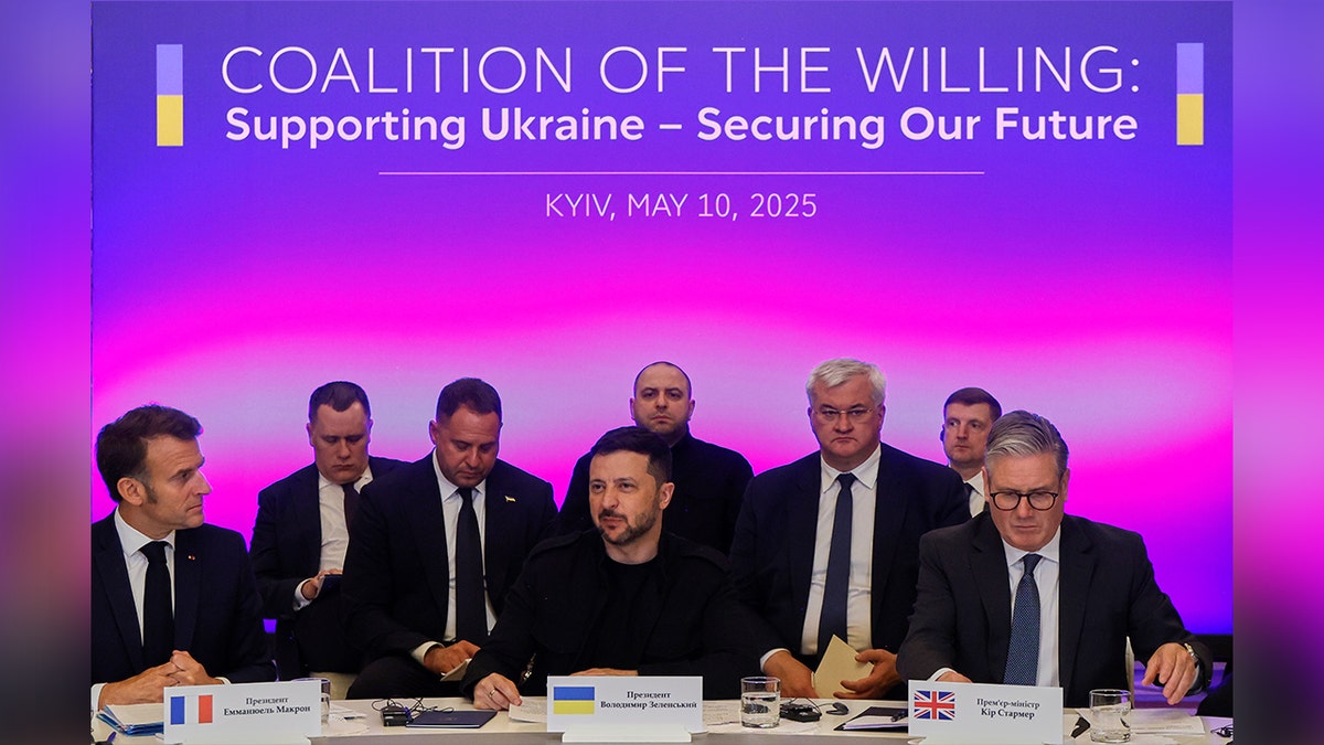 Ukrainian President Volodymyr Zelenskyy at a table with European leaders