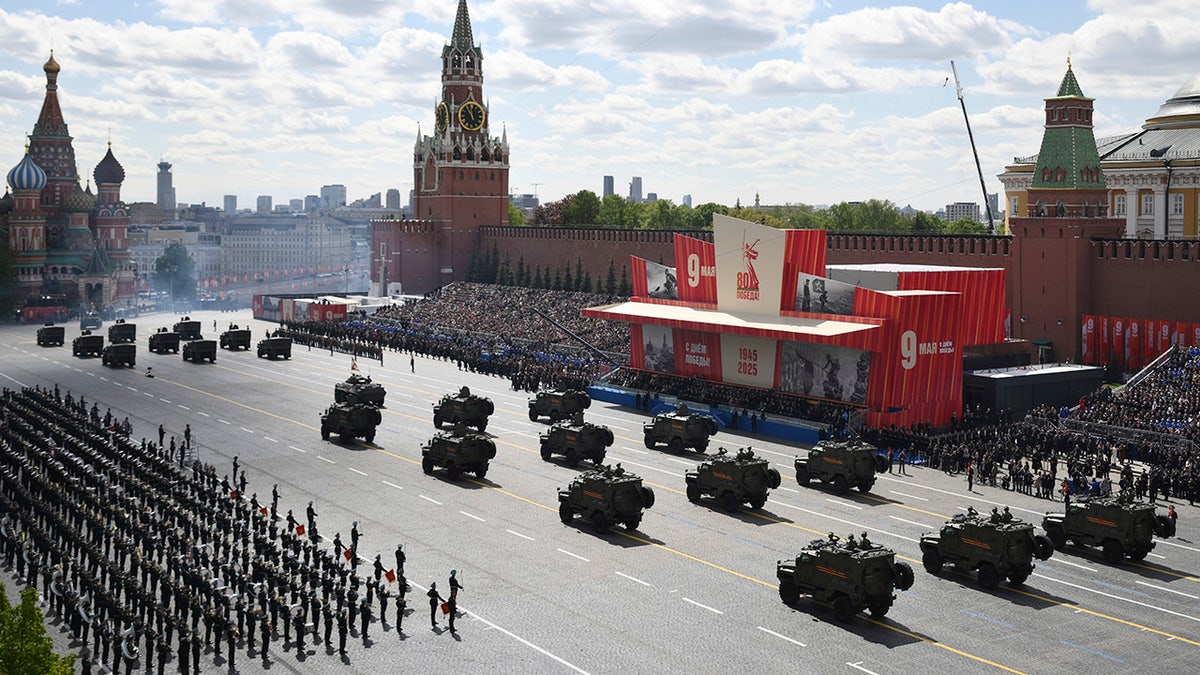 Russian military vehicles participate in Victory Day parade