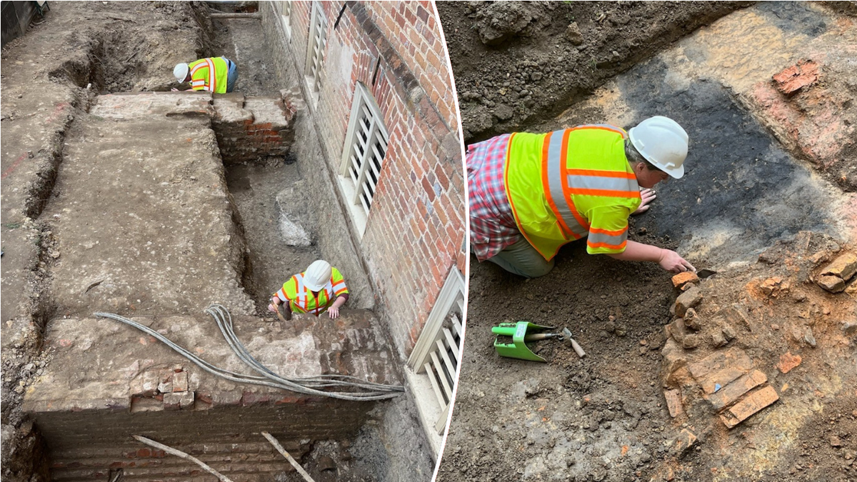 William & Mary archaeologists rediscover first structure built at university dating to 1690s Split image of separate Wren excavations