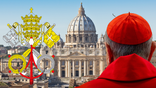 Vatican City Coat of Arms, St Peters Basilica and a Cardinal