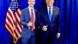 Brilyn Hollyhand is an 18-year-old political commentator, chairman of the Republican National Committee’s Youth Advisory Council and bestselling author. He is giving a thumbs up with President Donald Trump.