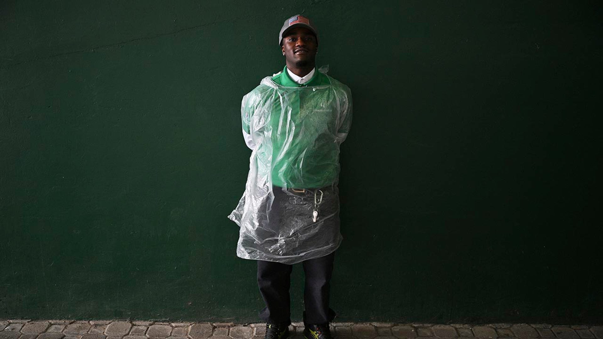 A worker looks on