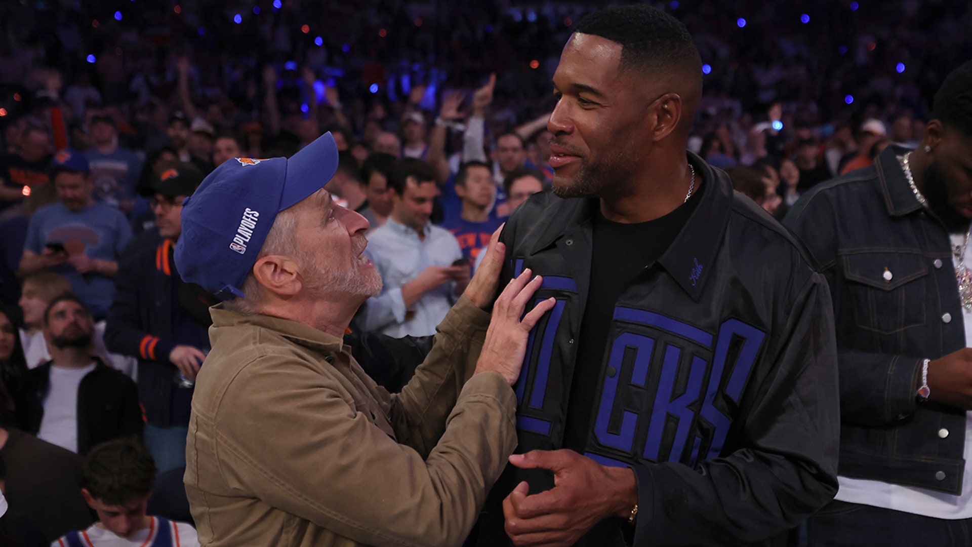 Michael Strahan and Jon Stewart