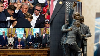 Sculpture depicting iconic Trump assassination attempt photo displayed in Oval Office